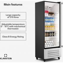 Klarstein - GrandCooler 270L Drinks Fridge - Beverage Refrigerator with Double-Glazed Door, Aluminium Door, led Lighting, Mechanical Thermostat, 4
