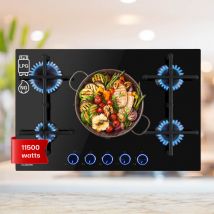 Klarstein - Plaque de Cuisson Gaz 5 Feux, Table de Cuisson à Gaz 5 Brûleurs, Plaque Gaz 11.5 kW, Piano Cuisine Gaz en Acier Inoxydable, Plaque de