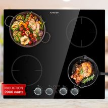 Klarstein - Plaque Induction Encastrable de 6000W, Table de Cuisson Induction, Plaque Induction 4 Feux, Plaque de Cuisson Induction avec Sécurité,