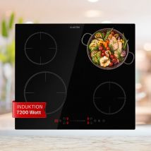 Klarstein - Plaque Induction Encastrable de 7200W, Table de Cuisson Induction, Plaque Induction 4 Feux, Plaque de Cuisson Induction avec Contrôle