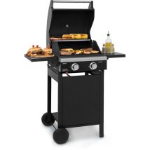 Valdosta - Barbecue à gaz 2 brûleurs, inox, 3,6 kW, grille de cuisson en fonte 45 x 45cm, couvercle avec thermomètre, allumage intégré, roulettes,