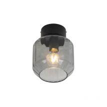 Qazqa - Modern ceiling lamp black with smoke glass - Stiklo - Black