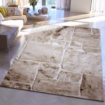 Designer Teppich Modern Steinmauer Marmor Optik in Grau oder Beige,Beige, 200x290 cm