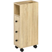 Armadietto da Bagno a colonna design compatto 4 ruote color rovere - Kleankin