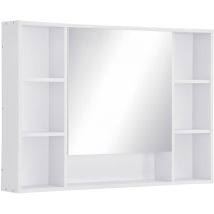 Armario De Baño Con Espejo Armario De Pared Mueble De Baño Colgar Con Puerta Estantes Abiertos 100x15x70 Cm Blanco - Kleankin