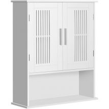 Kleankin - armario de pared para baño multiusos mueble de baño suspendido con puertas de listones estante ajustable y compartimento 60x20x70 cm blanco