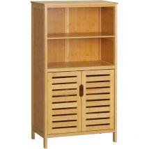 Kleankin - Badezimmerschrank, Unterschrank aus Bambus, Badschrank mit Lamellentüren, Beistellschrank, Mehrzweckschrank mit Kippschutz, Landhausstil,