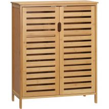Kleankin Badezimmerschrank Badschrank Beistellschrank Mit 2 Lamellentüren, 2 Innenregalen, Bambus Aufbewahrungsschrank Für Badezimmer, Wohnzimmer 68 X