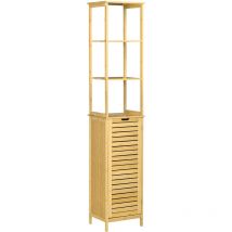 Kleankin - Badezimmerschrank Badschrank mit 3 offenen Fächer und 1 Schrank, Badmöbel Freistehender Hochschrank für Badezimmer, kleine Räume, Natur 34