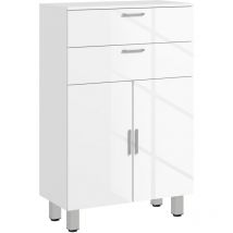Kleankin - Badezimmerschrank Beistellschrank mit 2 Hochglanzweiß Schubladen, Tür, Badschrank mit Verstellbarem Regal, Aufbewahrungsschrank für