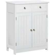 Bathroom Floor Storage Cabinet w/ 2 Drawers Door Cupboard White - White - Kleankin