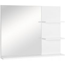 Kleankin - Bathroom Mirror Wall Mount Vanity Mirror with 3 Storage Shelves, White - White