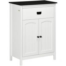 kleankin Bathroom Storage Unit with Drawer Double Door Cabinet Adjustable Shelf - White