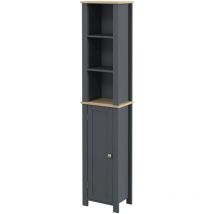 kleankin Colonna Bagno in Legno con Armadietto e 3 Ripiani Aperti Grigio