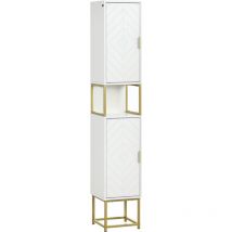 Kleankin - columna de baño mueble auxiliar de baño armario de baño con 2 puertas compartimiento y estantes ajustables antivuelco 30x30x170,7 cm blanco