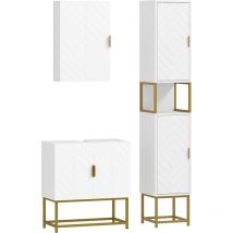 Conjunto de baño incluye 1 mueble para debajo del lavabo 1 columna de baño 1 armario de pared con estantes ajustables estilo moderno blanco - Kleankin