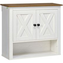 Kleankin - Farmhouse Bathroom Wall Cabinet with Shelves, Ash Wood-Effect