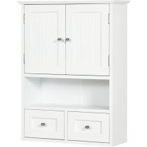 Kleankin - Mobiletto Pensile Bagno 2 Ante con Ripiano Aperto e 2 Cassetti Bianco