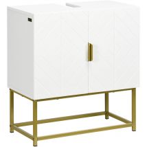 Kleankin - mueble para debajo del lavabo armario para lavabo de baño moderno armario bajo con 2 puertas y patas de acero dorado 60x30x65 cm blanco