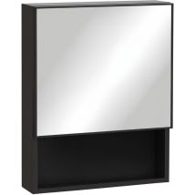 Kleankin - Spiegelschrank Bad, Badezimmerschrank mit Spiegeltür, Badschrank mit 2 Innenböden und 1 offenem Regal, Hängeschrank Wandschrank, Schwarz,