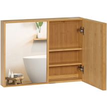 Kleankin Spiegelschrank, Wandschrank Mit 3 Innenböden, Badspiegelschrank Mit Doppeltür, Hängeschrank Für Badezimmer, Schlafzimmer, Bambus, Natur, 65,2