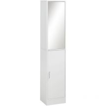 Kleankin - Tall Mirrored Bathroom Cabinet Tallboy Unit w/Adjustable Shelf White - White