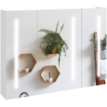 Kleankin - Wall Mounted Bathroom Storage Cupboard with Light, Mirror and Shelf