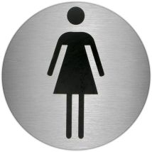 Klebeplatte Badezimmer „Frau“ – Edelstahl Ø 7 cm – werkzeuglose Montage – ideal für Zuhause, Büro, Geschäfte, Restaurants