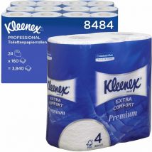 VOW - Kleenex Extra Confort Carta igienica 8484, 4 veli, morbidezza ottima, 24 Rotoli Piccoli da 160 Fogli, Premium, Bianco