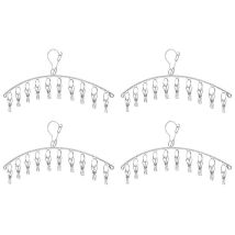 Kleiderbügel mit 10 Clips, Wäscheständer, 4er-Pack, Wäscheständer, Sockenbügel aus Edelstahl, winddichter Clip und Tropfbügel