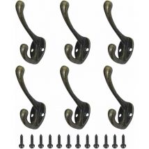 Osuper - Kleiderhaken, 6 Stück, Vintage-Kleiderhaken, Metall-Garderobe, Retro-Haken für Hut, Kleidung, Wandhaken mit Schrauben, Bronze, Einheitsgröße