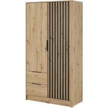 Kleiderschrank 100 Cm Fioro - Schrank Vom Hersteller, Schlafzimmerschrank - Drehtürenschrank Mit Lamellen, 2 Tür (artisan Eiche)