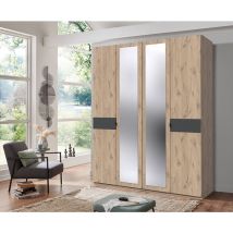 Kleiderschrank 4-türig 180 cm breit BRADFORD-43 Eiche mit graphit
