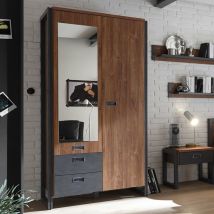 Kleiderschrank Dielenschrank im Industrial Design DALLAS-61 Stirling Oak Nb. mit Matera Anthrazit b/h/t ca.: 99x202x60 cm