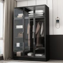Kleiderschrank, Glasschrank, Schwarzes Aufbewahrungsmöbel, Schlafzimmermöbel,kleiderschrank Mit 6 Türen Und Kleiderstange Für Schlafzimmer 