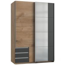 Calicosy - Kleiderschrank mit 2 Schiebetüren, davon 1 Spiegel - L135 cm