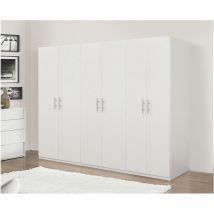 Kleiderschrank mit 6 Flügeltüren, weiß matt, mit Kleiderstange, Maße 270 x 202 x 53 cm