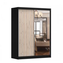 Kleiderschrank mit Lamellen und Spiegel Schwebetürenschrank 2-türig Schrank mit Einlegeböden und Kleiderstange Schiebtüren Schlafzimmer