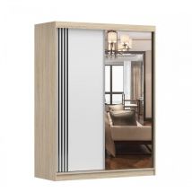 Kleiderschrank mit Spiegel Schwebetürenschrank 2-türig Schrank mit Einlegeböden und Kleiderstange Schiebtüren Schlafzimmer Wohnzimmerschrank (BxHxT)