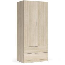 Garderobe Burbank, Schlafzimmerschrank mit 2 Türen und 2 Schubladen, Schlafzimmermöbel mit Kleiderstange, cm 81x52h180, Eiche