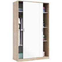 Garderobe Waterbury, Schlafzimmer Kleiderschrank mit 2 Schiebetüren, Schrank mit 3 Einlegeböden und Kleiderstange, cm 120x50h200, Eiche und Weiß