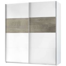 Garderobe Elgin, Schlafzimmer Kleiderschrank mit 2 Schiebetüren, Schrank mit Kleiderstange und 3 Einlegeböden, cm 180X60h200, Weiß und Eiche