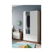 Kleiderschrank 81,5x52x180h cm mit 2 Türen und 2 Schubladen mattweiß und kanadische Eiche – Fresia