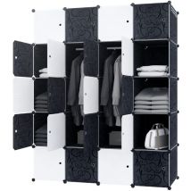 Naizy - Kleiderschrank Schwarz Weiß diy Regalsystem aus Kunststoff Garderobenschrank Steckregal Steckregalsystem (20 Würfeln, mit 2 Kleiderstange)