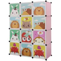 Kleiderschrank,Kunststoff Kleiderschrank ,diy Schrank mit Türen, Mit Motive, 145x110x37,5 cm, rosa