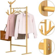 Kleiderständer Holz Stabil Bambus Kleiderstange Inkl. 8 Haken Offen Freistehend Garderobenständer 165x65cm Schmal Schlafzimmer Flur Garderobe - 