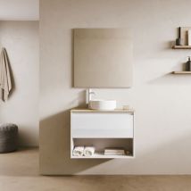 Amizuva - Klein 70cm Meuble Et Vasque Avec Un Tiroir Et Un Niche, Blanc Brillant.