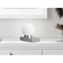 Meinewunschleuchte - led Tischleuchte Glaskugel Weiß Sockel Silber - Touch dimmbar, ø 12cm