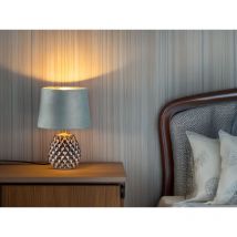 Retro Tischleuchte ariana mit Samtschirm in Grün/Gold, Höhe 27cm