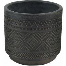 Kleine runde Vase aus Garten in schwarz dekorierter Tonfaser 13x13x12 cm Kamelien